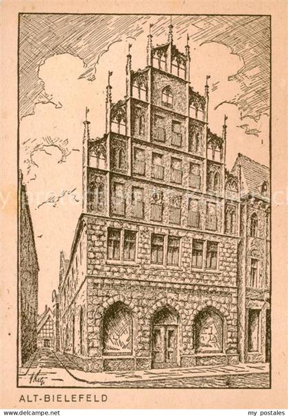 BIELEFELD  CITY Cruewellhaus Alt Bielefeld Federzeichnung