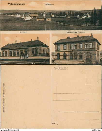 Ansichtskarte Wolkramshausen-Bleicherode Postamt, Bahnhof, Totale 1914