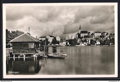 AK Böblingen, Uferpartie mit Kirche