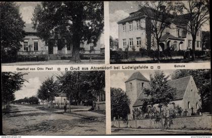 CPA Ahrensdorf Ludwigsfelde in Brandenburg, Gasthof, Schule, Kirche