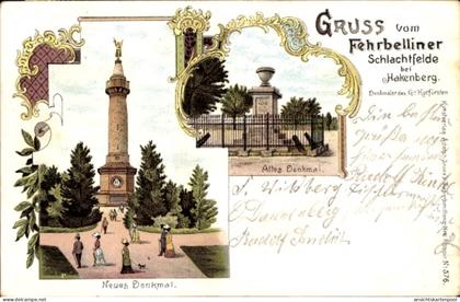 CPA Fehrbellin in Brandenburg, Neues Denkmal, Altes Denkmal, Monumente, Landschaft
