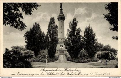 CPA Hakenberg Fehrbellin in Brandenburg, Fegessäule, Erinnerung an die Schlacht bei Fehrbellin, 1