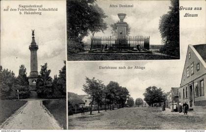 CPA Hakenberg Fehrbellin in Brandenburg, Siegesdenkmal, Altes Denkmal, Dorfstraße, Gruss aus Sinum
