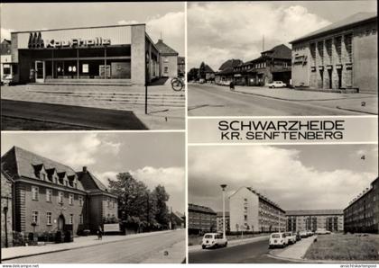 CPA Schwarzheide in der Niederlausitz, Kaufhalle, Kulturhaus Wandelhof, Rathaus, Straße 20. Jahrestag