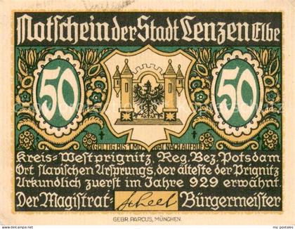 Lenzen Elbe 50 Pfennig Notgeld Lenzener Herdbuchgesellschaft