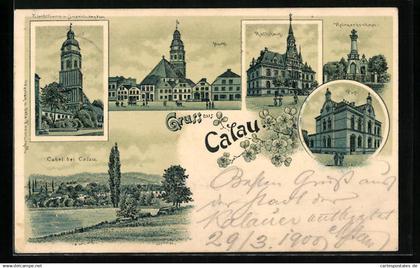 Lithographie Calau, Rathaus, Markt, Post