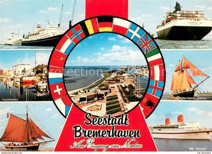 Bremerhaven Yachthafen Faehrhafen Container-Frachter Yacht-Groenland