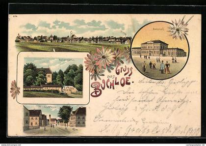 Lithographie Buchloe, Bahnhof, Kellergarten, Marktstrasse
