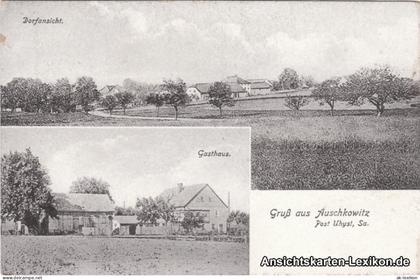 Auschkowitz-Burkau (Oberlausitz) Wukecy Porchow 2 Bild: Gasthaus und Panorama 1914