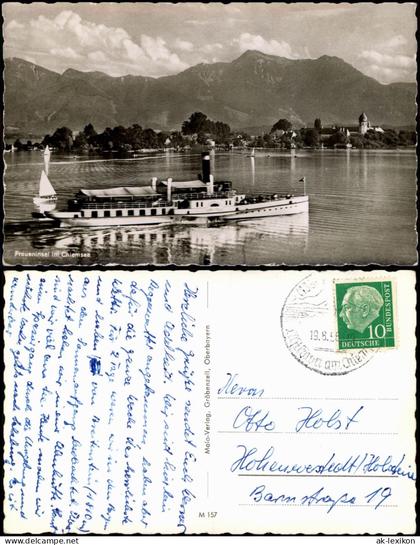 Ansichtskarte Chiemsee Fraueninsel - Chiemsee Dampfer Dampfschiff 1956