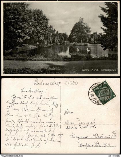 Ansichtskarte Dahme (Mark) Schlossgarten 1937
