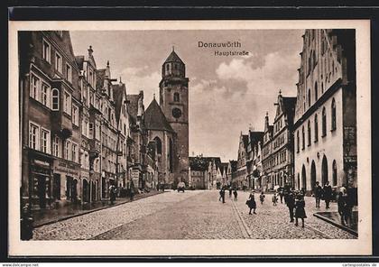 AK Donauwörth, Hauptstrasse mit Kirche