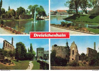 Dreieichenhain Stadtpark mit Fontaene Burgruine