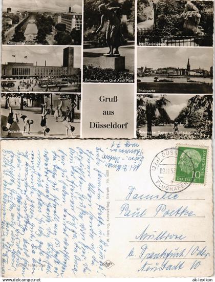 Düsseldorf Mehrbild-AK mit Bahnhof, Märchen-Brunnen, Königsallee uvm. 1953