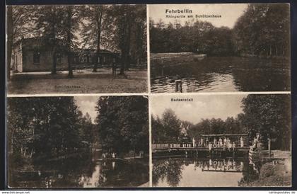 AK Fehrbellin, Gasthof Schützenhaus mit Rhinpartie und Badeanstalt