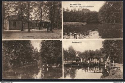 AK Fehrbellin, Gasthof Schützenhaus mit Rhinpartie und Badeanstalt