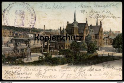 ALTE POSTKARTE FLENSBURG BAHNHOF Stempel Grosslogenfest Freimaurer Guttempler gare station cpa AK Ansichtskarte postcard