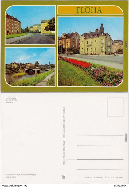Ansichtskarte Flöha (Sachsen) Leninstraße, An der Flöha, Rathaus 1981