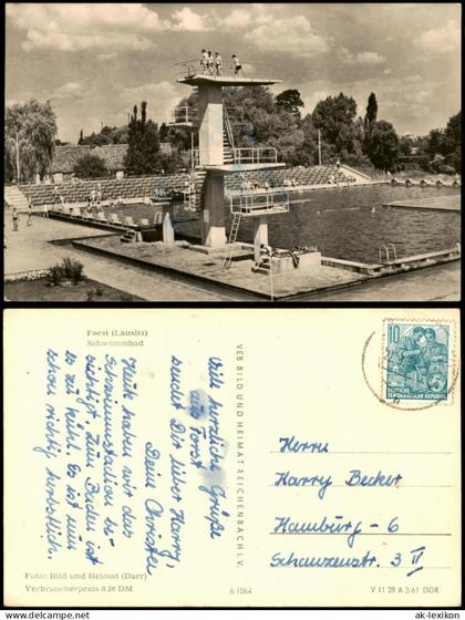 Ansichtskarte Forst (Lausitz) Baršć Schwimmbad - Stadion 1961