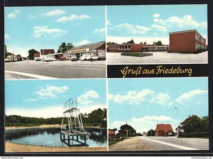 AK Friedeburg / Ostfriesl., Supermarkt, Schule, Freibad, Strassenansicht