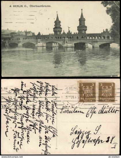 Ansichtskarte Friedrichshain-Berlin Oberbaumbrücke 1924