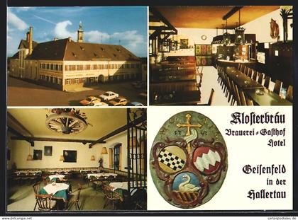 AK Geisenfeld, Gasthaus Brauerei Hotel Klosterbräu, Aussen- u. Innenansichten