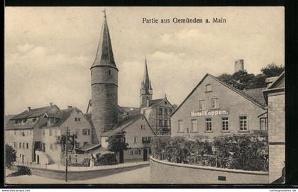 AK Gemünden a. Main, Strassenpartie mit Hotel Koppen