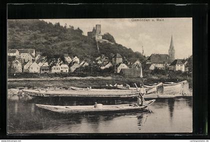 AK Gemünden am Main, Kähne am Ufer