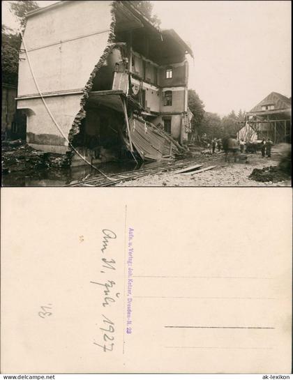 Ansichtskarte Glashütte Zerstörtes Haus - Hochwasser 1927