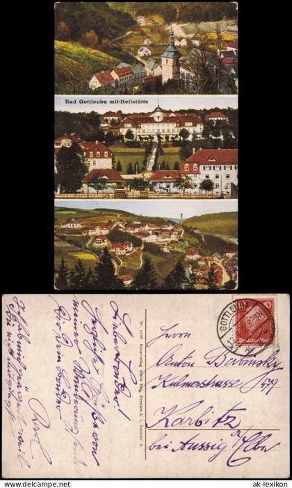 Glashütte 3-Bild-Karte mit der Heilstätte, Orts-Panoramen 1928