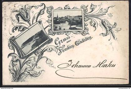 AK Flensburg-Glücksburg, Ortsansicht, Uferpartie