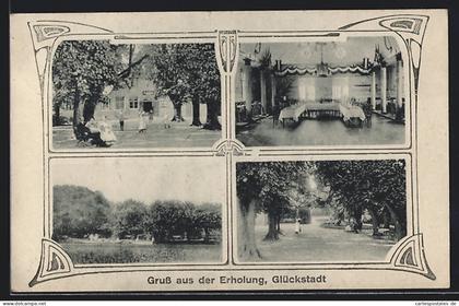AK Glückstadt, Gaststätte Erholung mit Saal und Parkpartie
