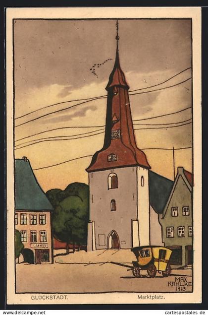 Künstler-AK Glückstadt, Marktplatz mit Cigarren-Geschäft