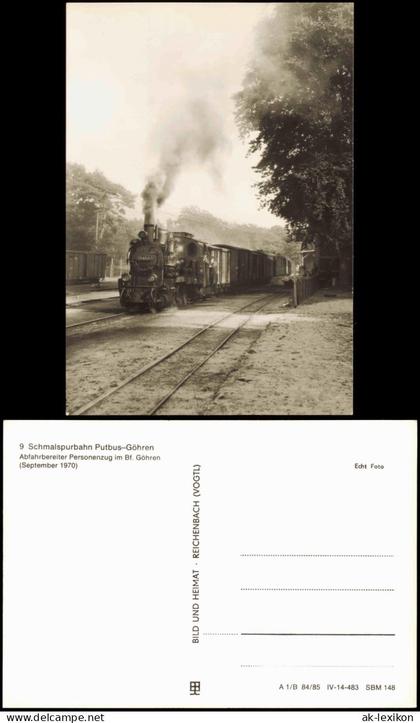Göhren (Rügen) Schmalspurbahn Putbus- Abfahrbereiter Personenzug, Bahnhof 1985