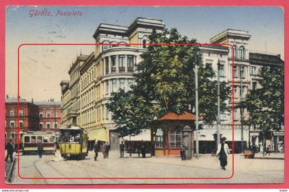 Görlitz Sachsen Allemagne - Postplatz - Color - Strassen-Bahn : Stempel Bautzen 1915 - Zensur " Geprüft " Krieg 1914-18