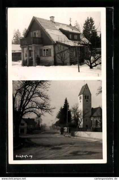 AK Gräfelfing, Kirchturm und Wohnhaus