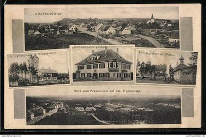 AK Grafenwöhr, Kommandanturgebäude, Militärgasthof, Wasserturn