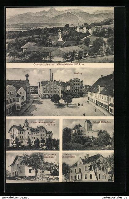 AK Oberoelkofen, Marktplatz mit Hotel Grafing, Schule, Hubers Handlung, Rekonvaleszentenheim
