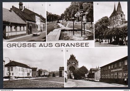 A5003 - alte MBK Ansichtskarte - Gransee - Schule HO Gaststätte Kirche - Kampmann TOP