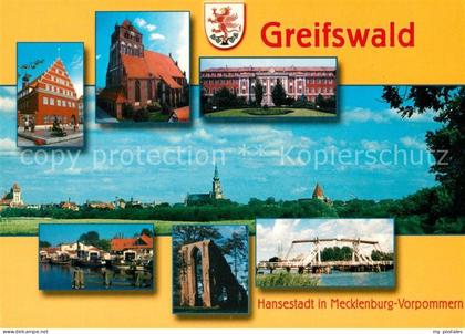 Greifswald Rathaus Kirche Gebaeude Klappbruecke Klosterruine Eldena Hafen
