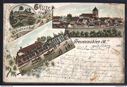 Lithographie Grevesmühlen, Gasthaus zum Schützenhof, Kammerherrnbrücke