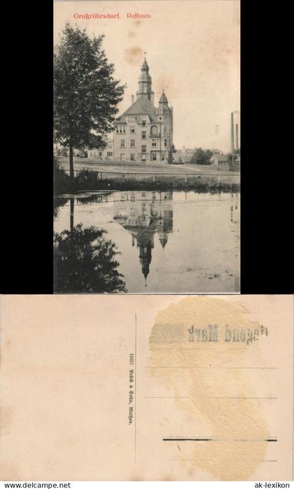 Ansichtskarte Großröhrsdorf Teich, Rathaus - Fabrik 1913