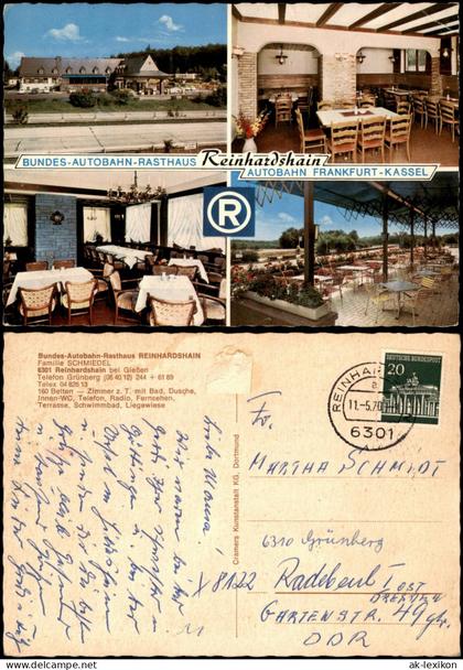 Reinhardshain-Grünberg (Hessen) Autobahn-Raststätte 4 Bild mit Gastraum 1970