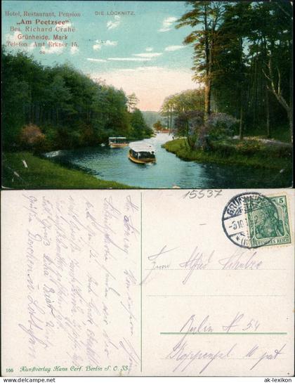 Ansichtskarte Grünheide (Mark) Hotel am "Peetzsee" - Boote 1913