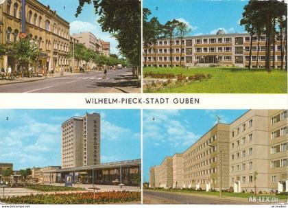 Guben Mehrbildkarte - Wilhelm-Pieck-Straße - Guben-Obersprucke, Schule VIII 1980