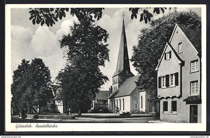 AK Gütersloh, Apostelkirche mit Strassenpartie