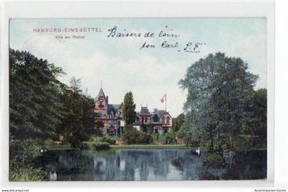 39067860 - Hamburg Eimsbuettel mit Villa am Weiher gelaufen, 1907. Gute Erhaltung.
