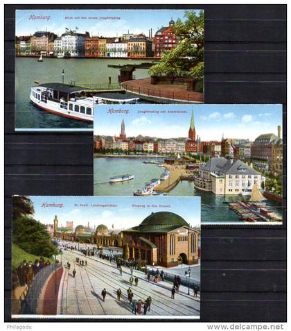 carte postale, 4 vues de Hambourg + 1 vue de Berlin