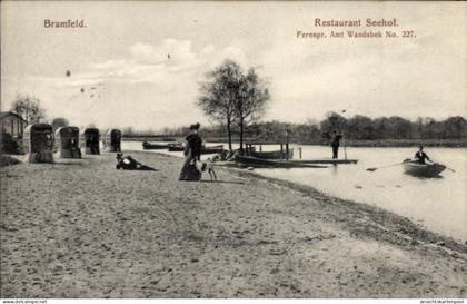CPA Hamburg Wandsbek Bramfeld, Restaurant Seehof, Strand, Hund, Ruderboot