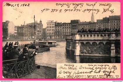 Hambourg - Partie am Jungfernstieg - Barque en bois - Animée - KNACKSTEDT & NATHER - 1903 - Vers L.A. California